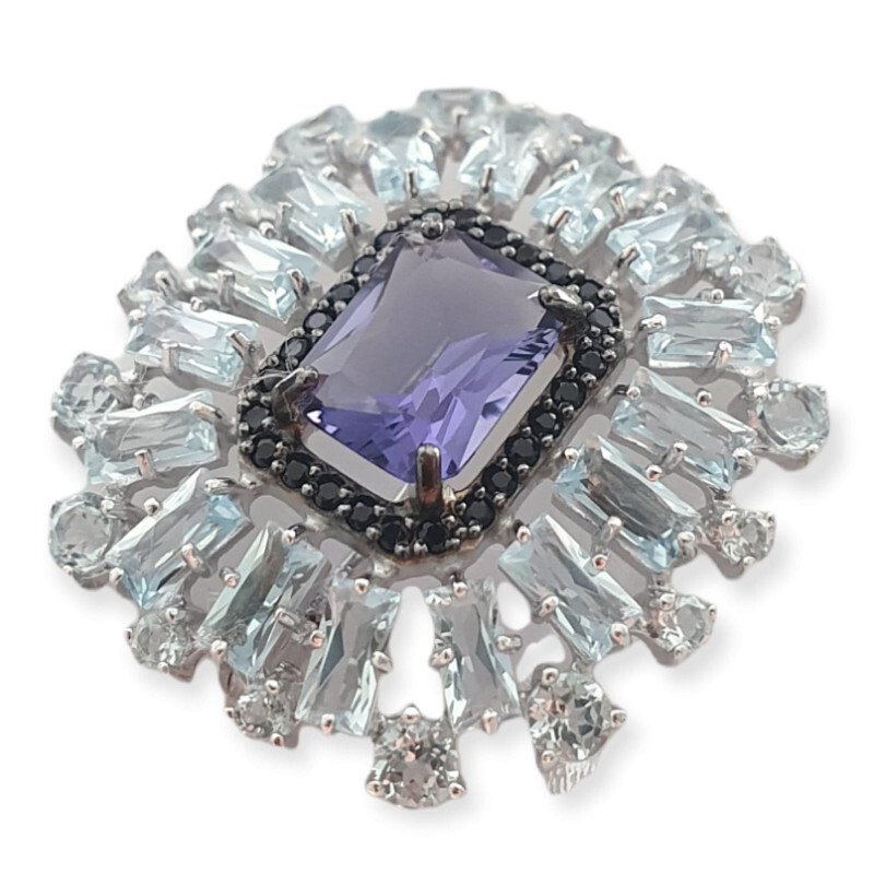 Brosche 925 Silber Topas Sky Zirkonia Lila Hellblau