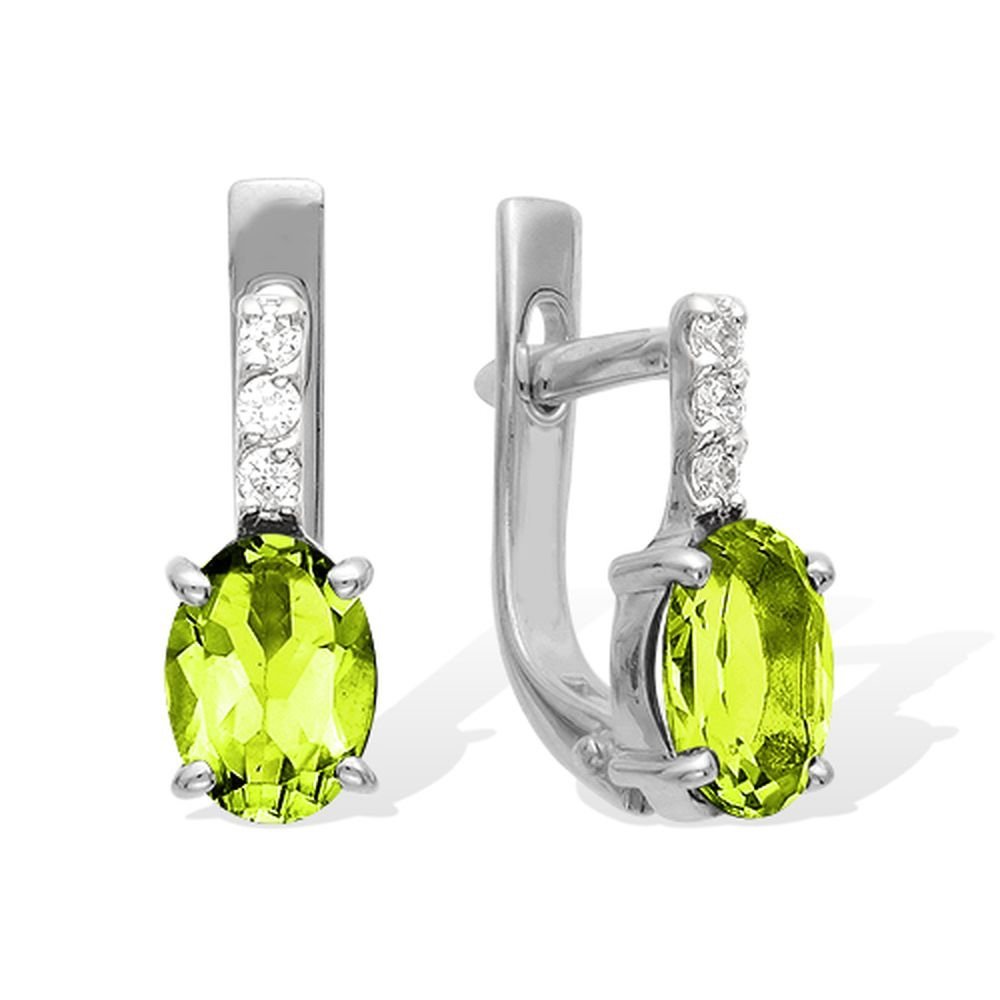 Серьги из серебра c фианитами и хризолитами
