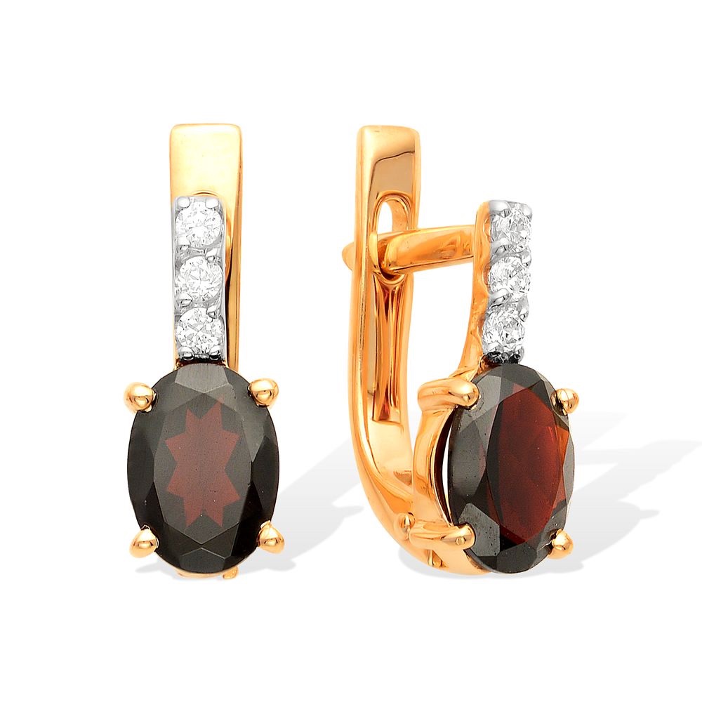 Серьги из серебра c гранатами и фианитами