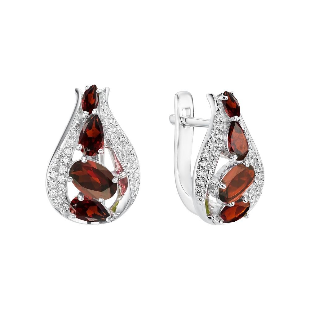 Серьги из серебра c гранатами и фианатами