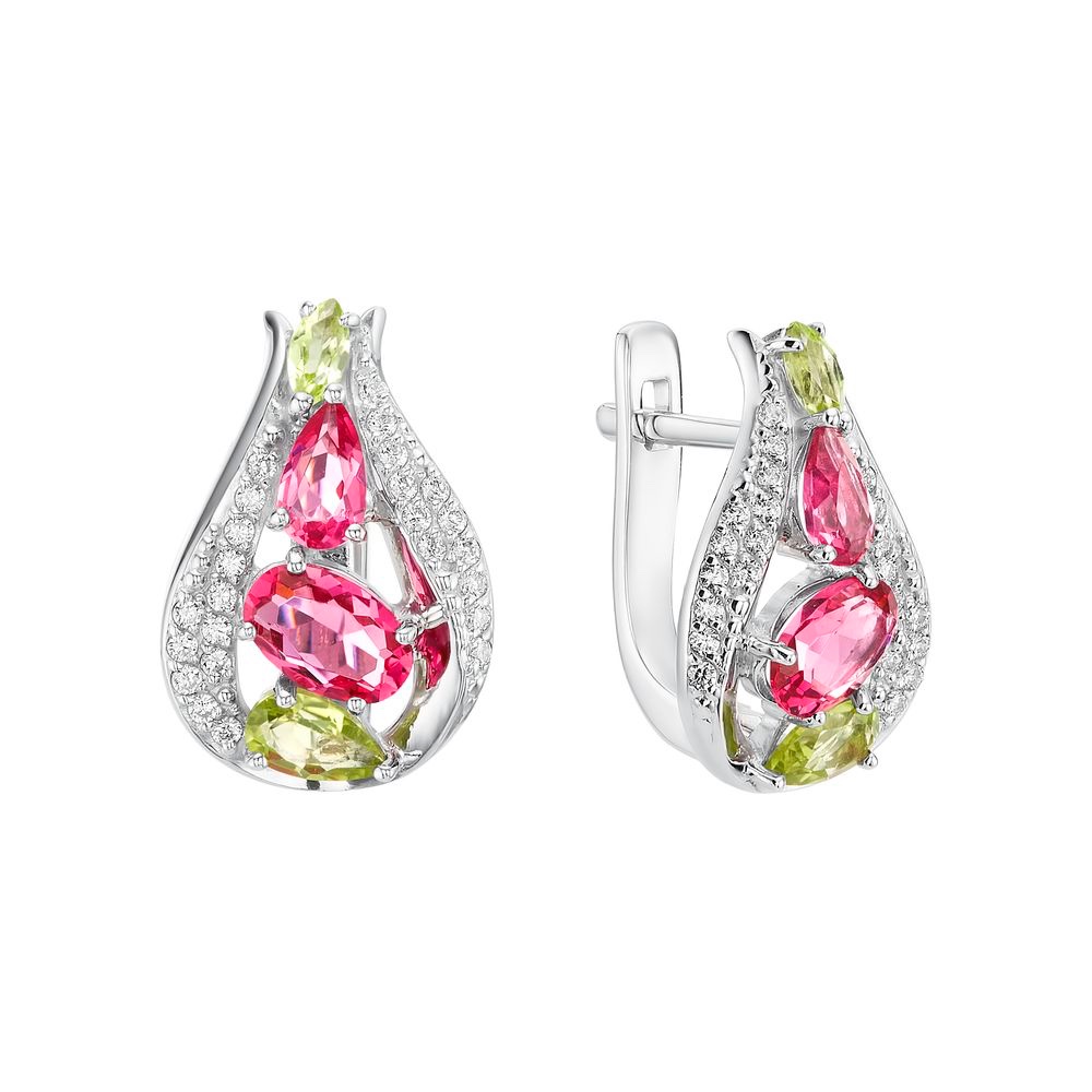 Серьги из серебра c ювелирными кристаллами, фианитами и хризолитами Серьги из серебра c ювелирными кристаллами, фианитами и хризолитами
