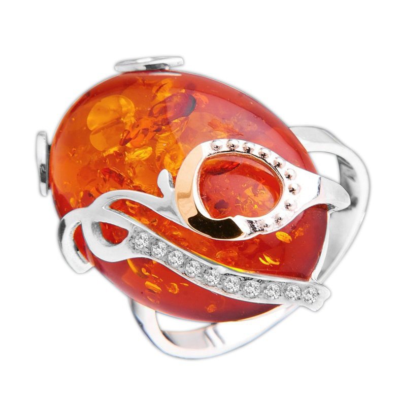 Damen Ring mit Bernstein und Zirkonia • 925 Silber