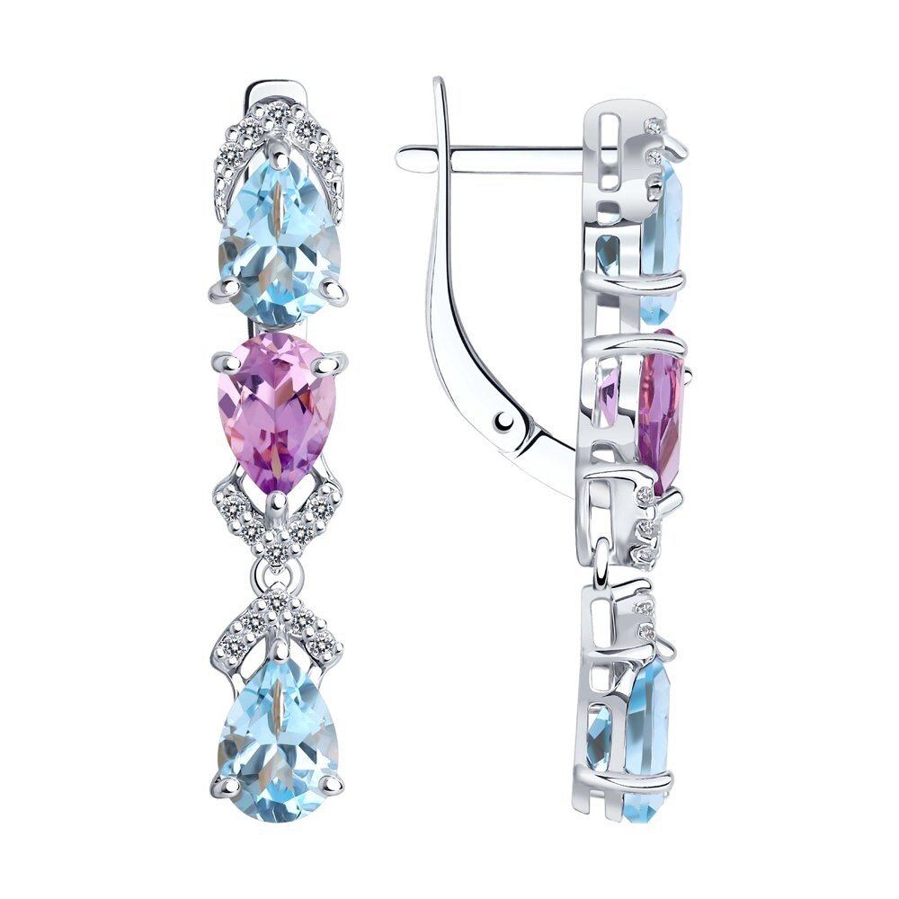 Paar Ohrhänger 925 Silber Amethyst Topas Zirkonia