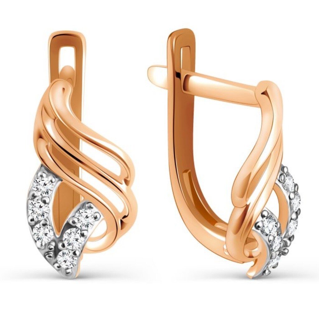 Damen Ohrringe 585 Rotgold Zirkonia Bicolor