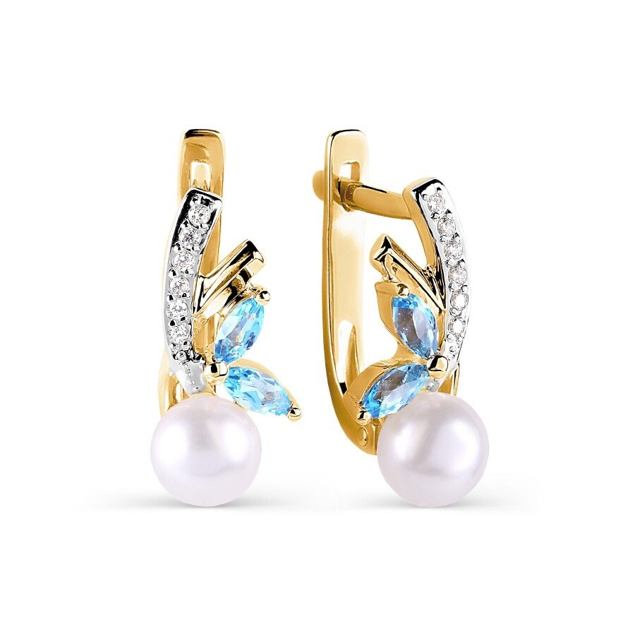 Damen Ohrringe 585 Gelbgold mit Perlen Topase und Zirkonia