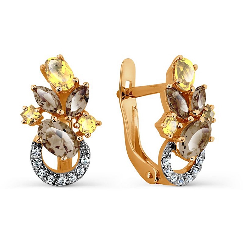 Damen Ohrringe 585 Rotgold mit Rauchtopase Citrin Zirkonia Steine Damen Ohrringe 585 Rotgold mit Rauchtopase Citrin Zirkonia Steine