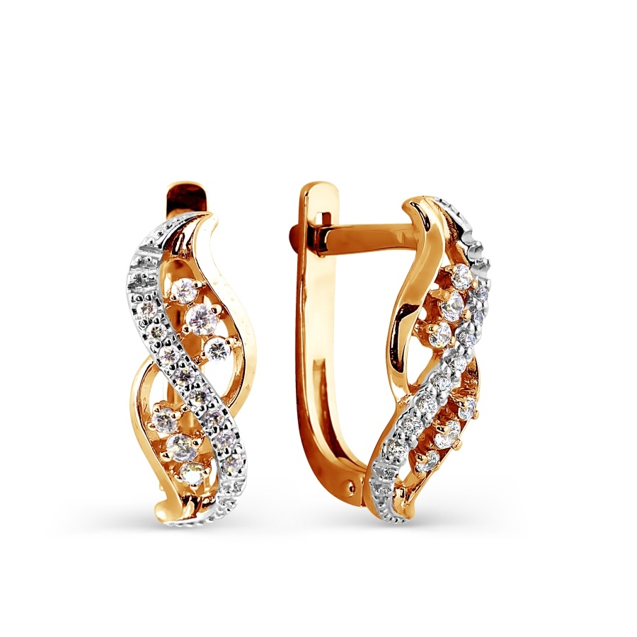 Серьги из красного русского золота 585 пробы с фианитами Серьги из красного русского золота 585 пробы с фианитами