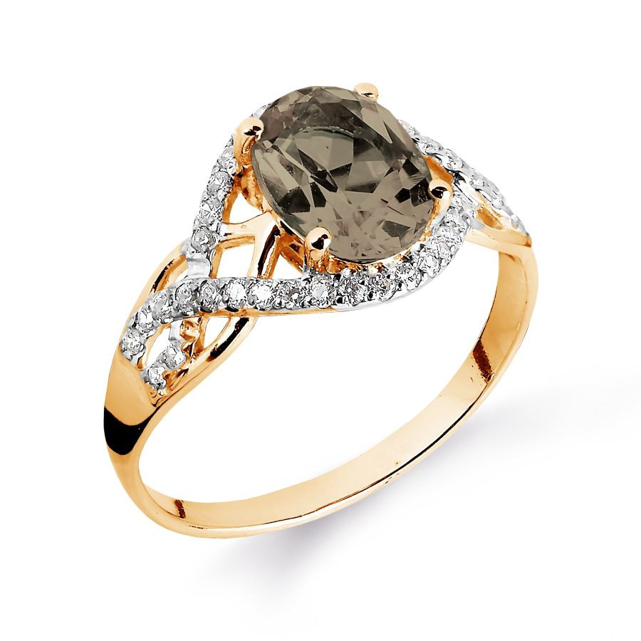 Кольцо с раухтопазом и фианитами