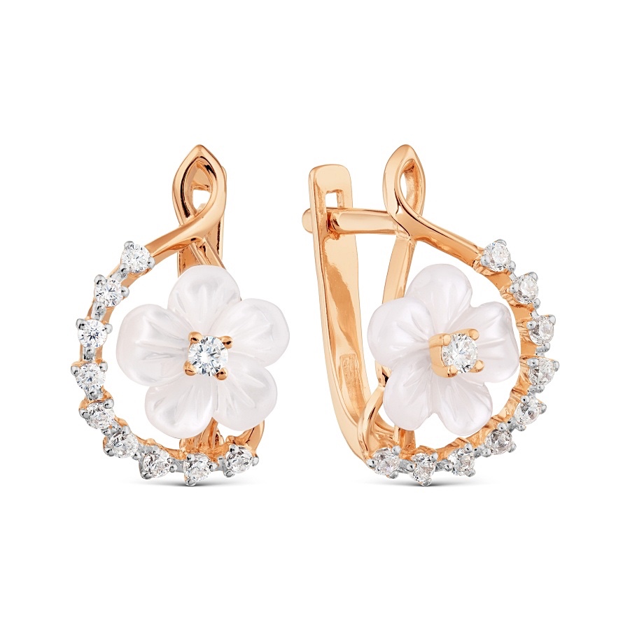 Paar Ohrhänger 585 Rotgold Perlmutt Zirkonia