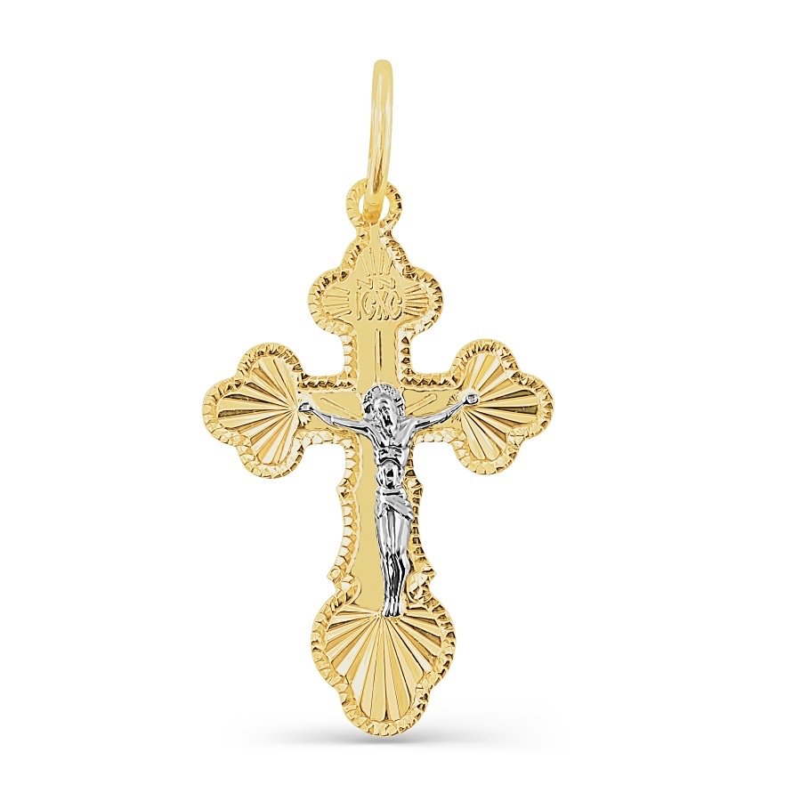 Kreuz Anhänger 585 Gelbgold Weissgold