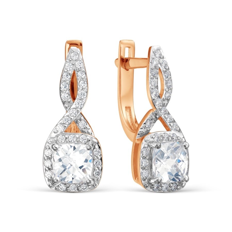 Серьги из красного русского золота 585 пробы с фианитами
