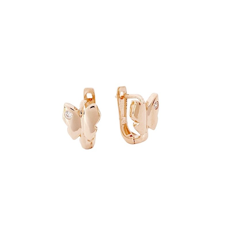 Damen & Kinder Ohrringe 585er Rotgold Zirkonia Schmetterling