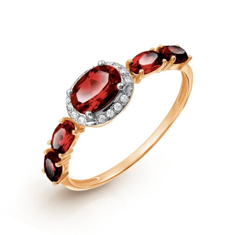 Damen Ring 585er Rotgold mit Granat und Zirkonia