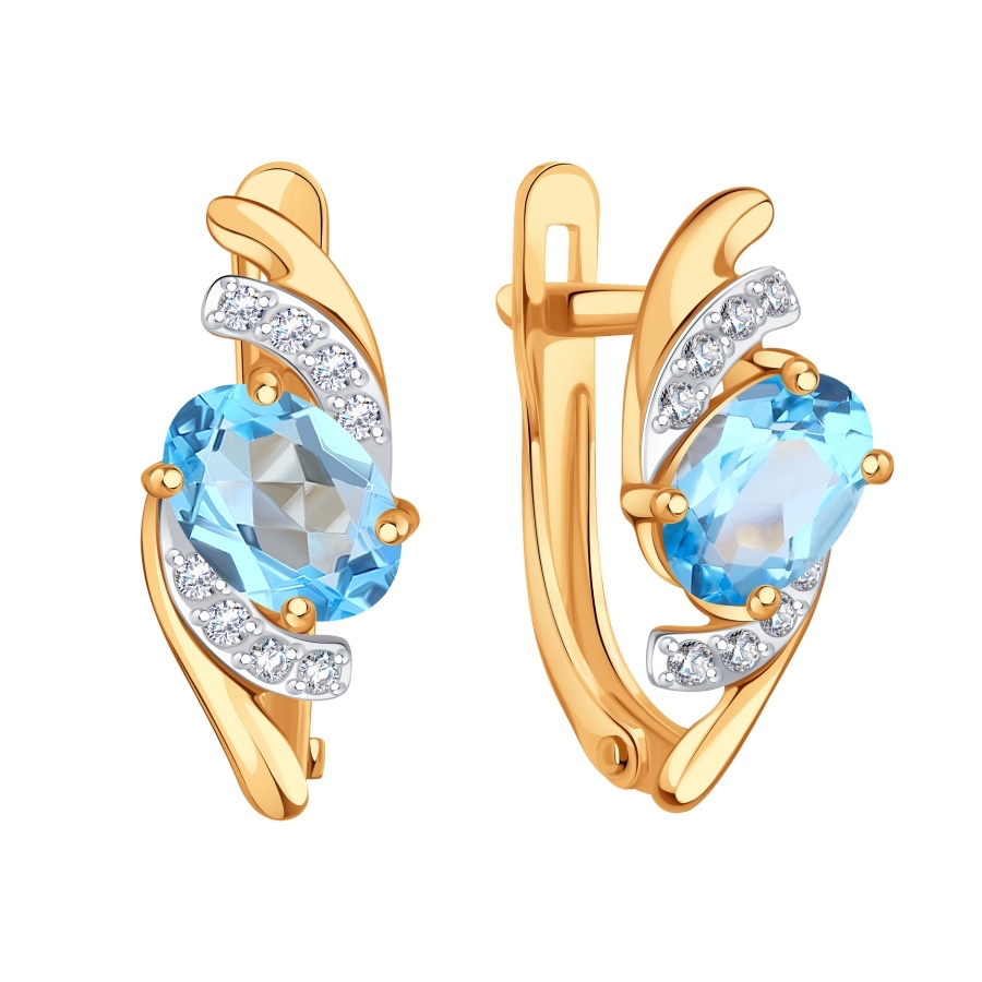 Серьги из красного золота 585 пробы с натуральным топазом и фианитами