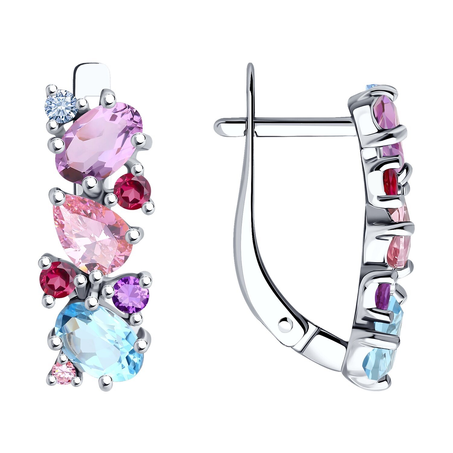 Damen Ohrringe 925 Silber mit Amethyst Topas Zirkonia