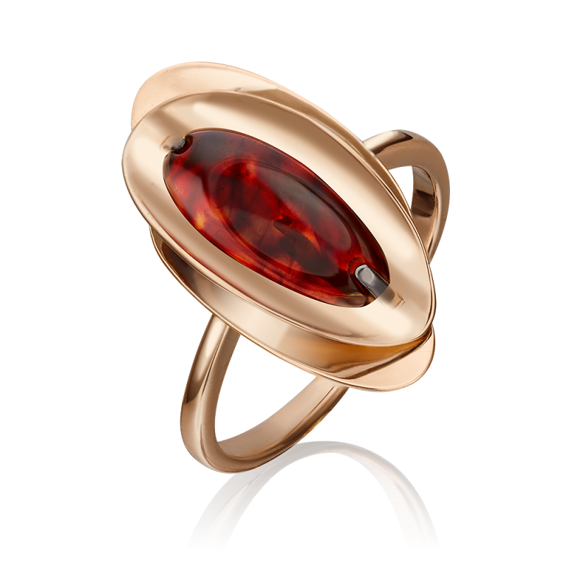 Damen Ring 585 Rotgold mit Bernstein