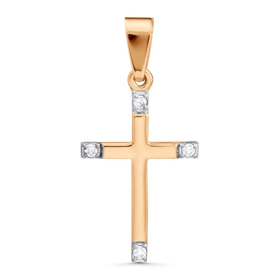 Kreuz Anhänger 585 Rotgold Bicolor mit Zirkonia