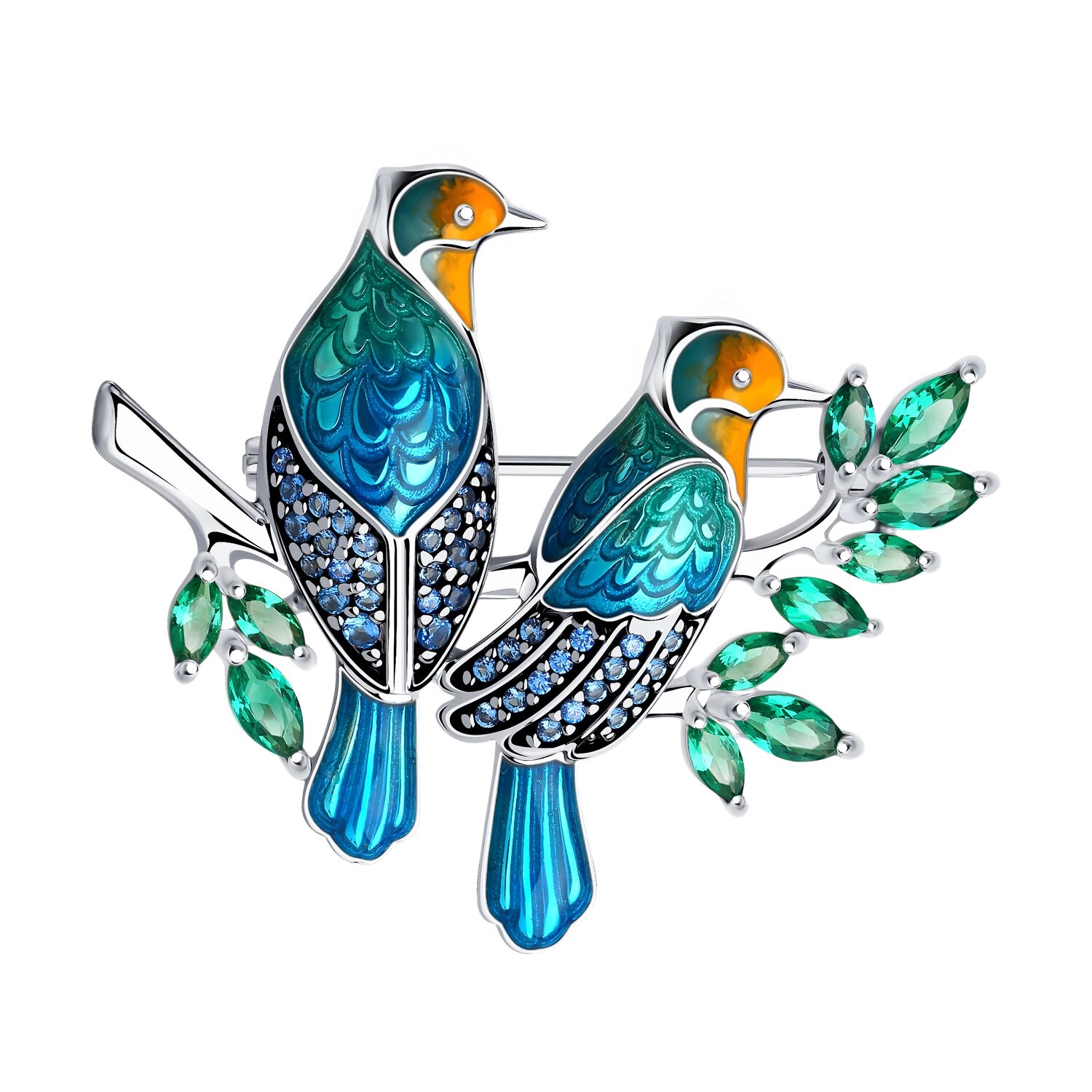 Brosche Vogel 925 Silber mit Zirkonia und Emaille Brosche Vogel 925 Silber mit Zirkonia und Emaille