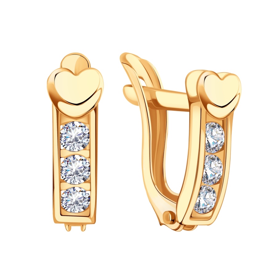 Серьги из красного русского золота 585 пробы с фианитами