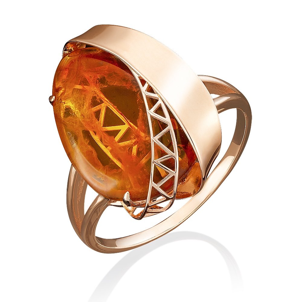 Damen Ring 585er Rotgold mit Bernstein