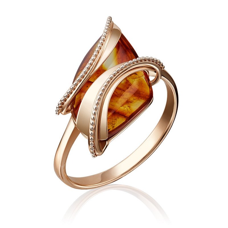 Damen Ring 585 Rotgold mit Bernstein