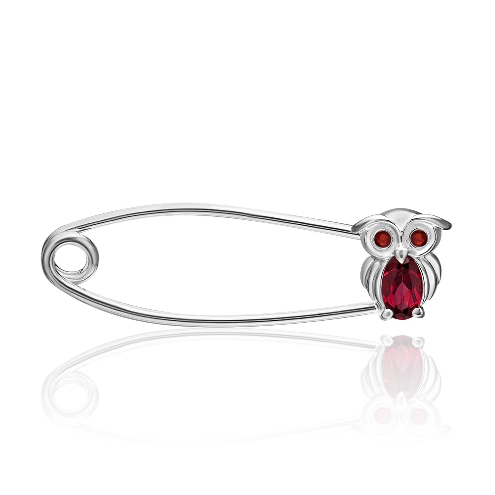 Sicherheitsnadel Brosche 925 Silber mit Granat und Emaille Sicherheitsnadel Brosche 925 Silber mit Granat und Emaille