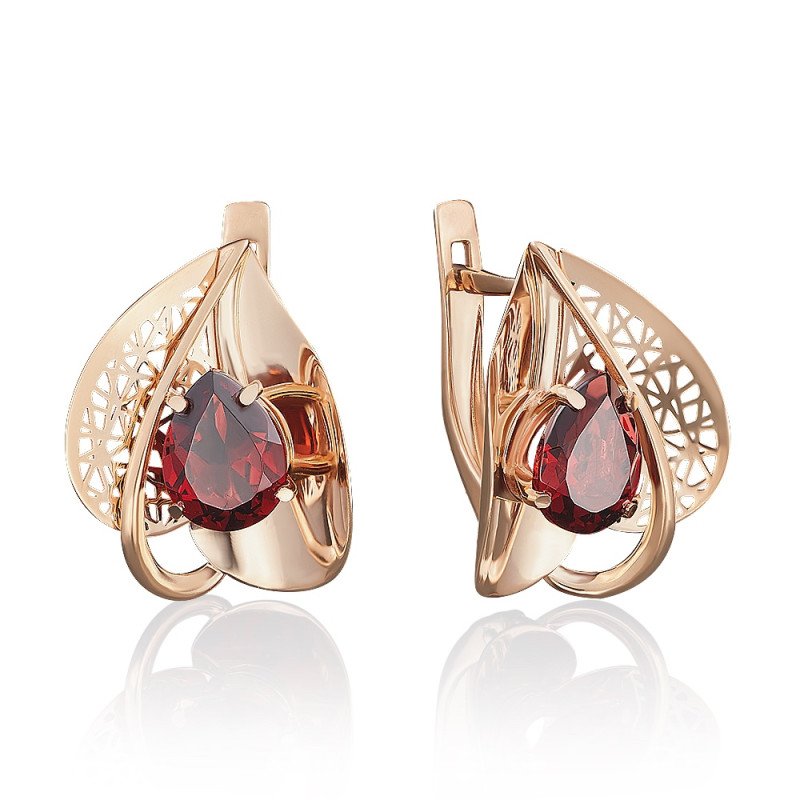 Damen Ohrringe 585 Rotgold mit Granat