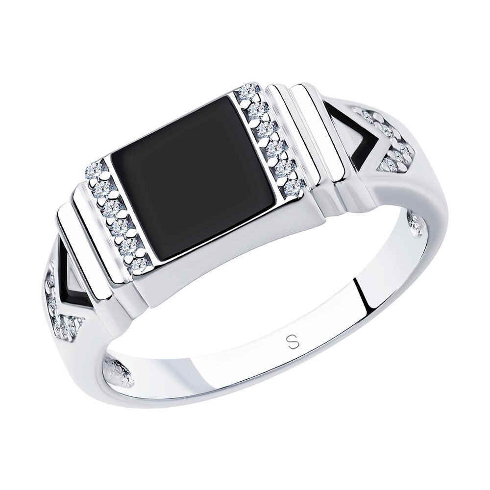 Herren Ring 925 Silber mit Zirkonia und Emaille