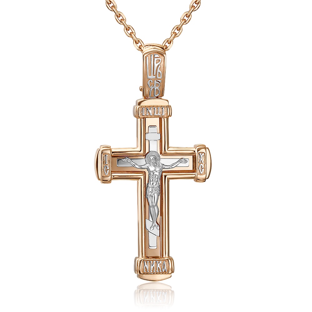 Kreuz 585er Rotgold Weißgold Bicolor Orthodox