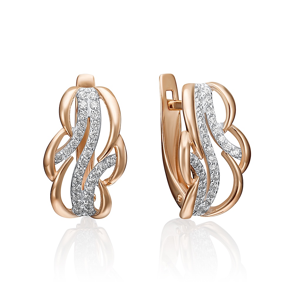 Серьги из русского красного золота 585 пробы с фианитами Серьги из русского красного золота 585 пробы с фианитами