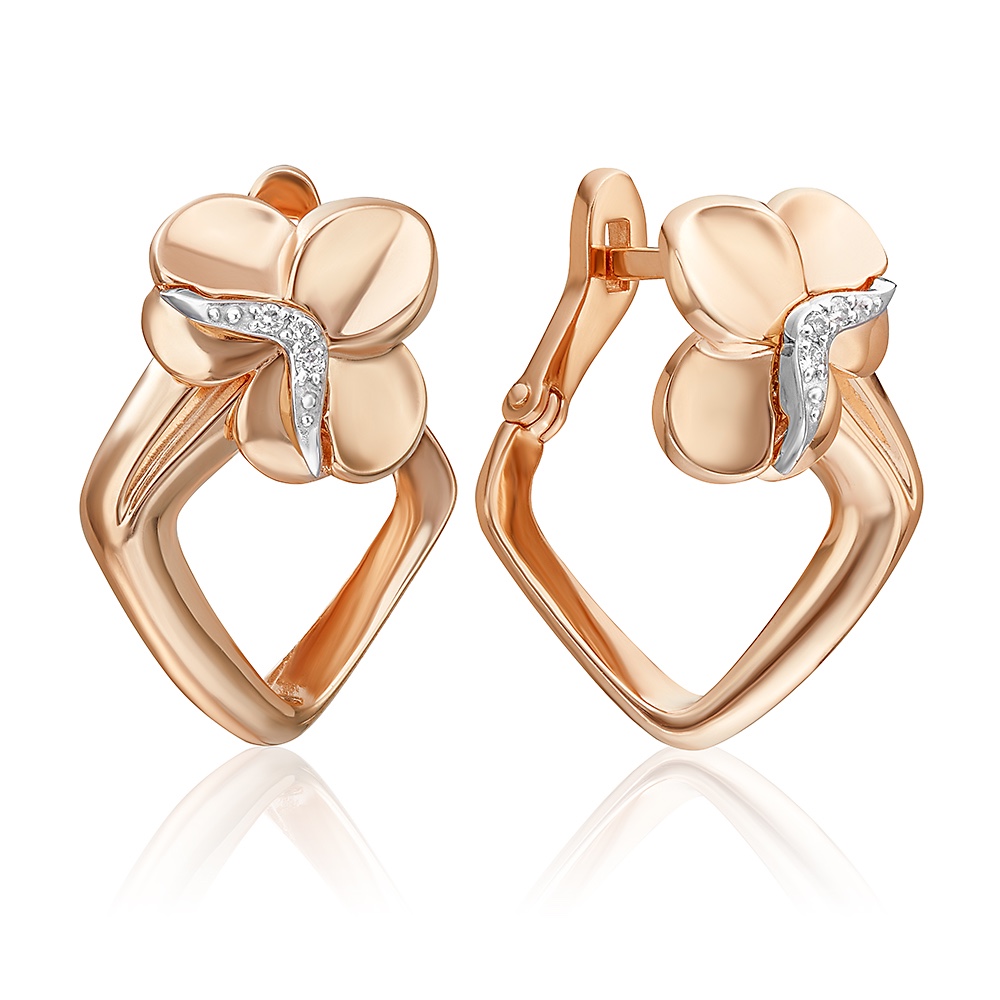 Paar Ohrringe Blumen 585er Rotgold Diamanten Paar Ohrringe Blumen 585er Rotgold Diamanten