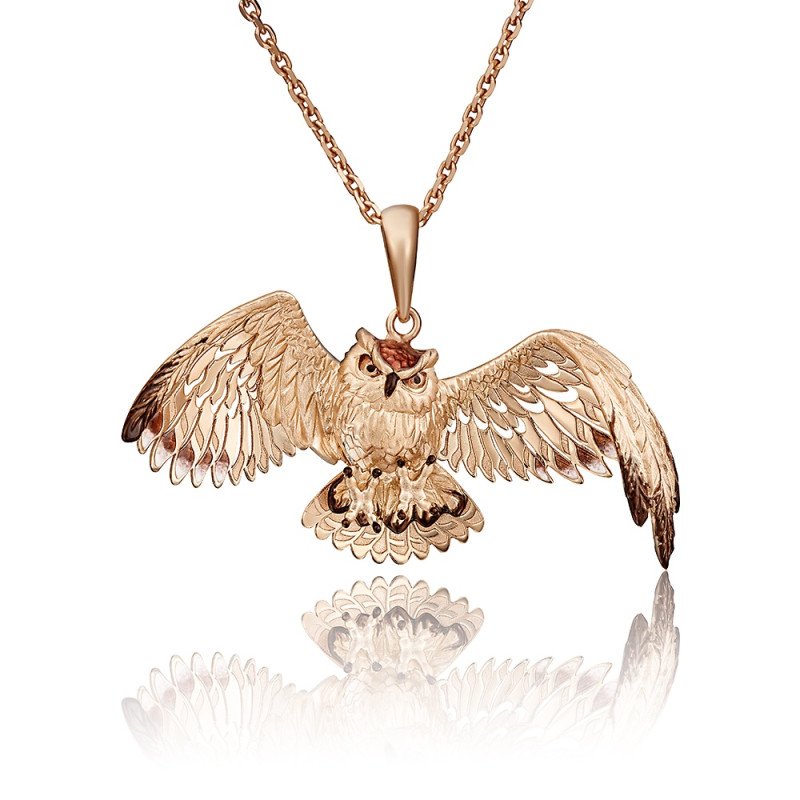 Ketten Anhänger Eule aus 585 Rotgold Emaille