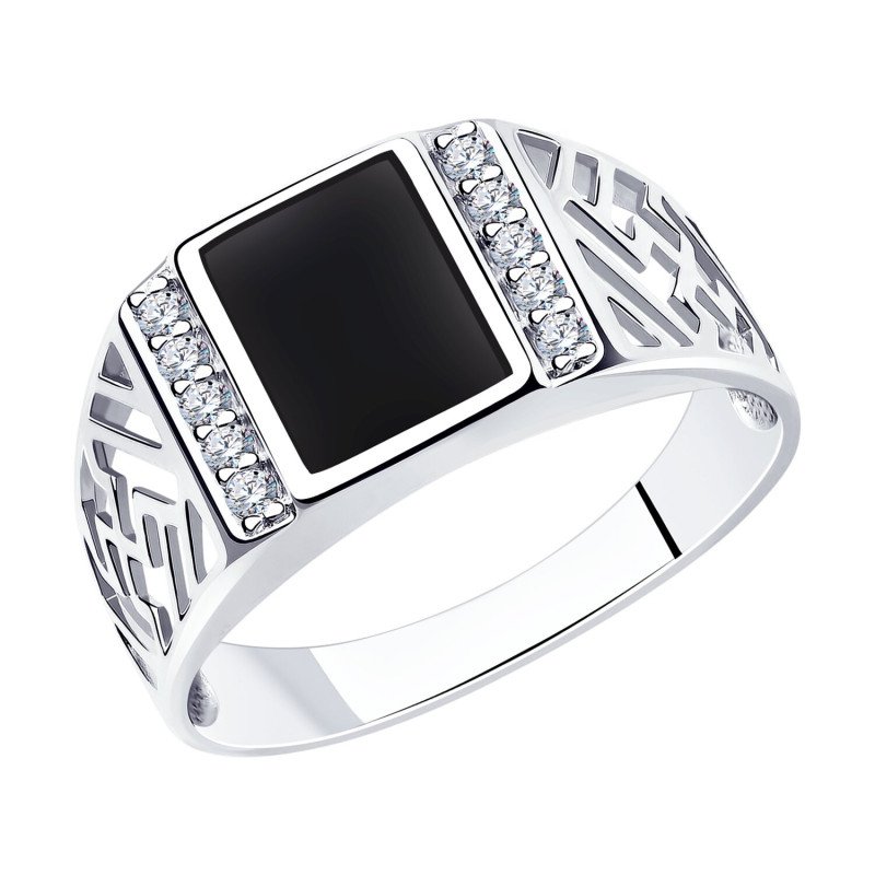 Herren Ring 925 Silber mit Zirkonia und Emaille