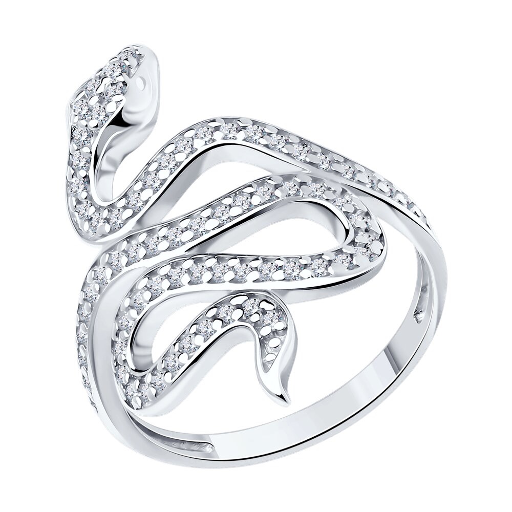 Кольцо "Змея" из русского серебра 925 пробы с фианитами