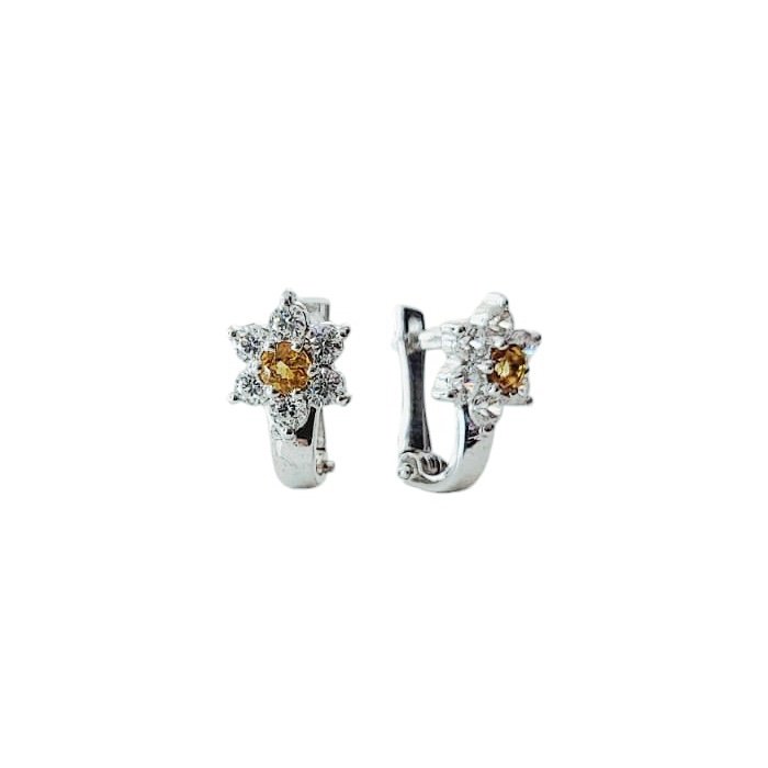Серьги детские из серебра 925 пробы с цитринами и фианитами