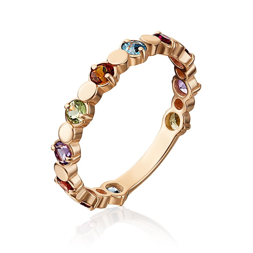 Damenring aus 585er Rotgold mit Topas, Amethyst, Citrin, Peridot und Granat
