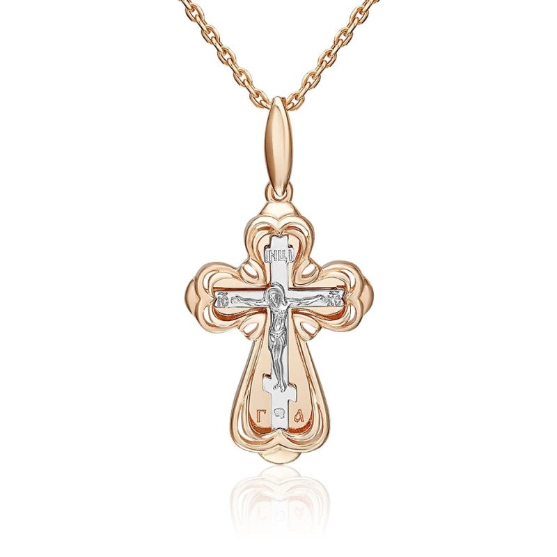 Kreuz Anhänger 585 Rotgold Weißgold Bicolor Massiv