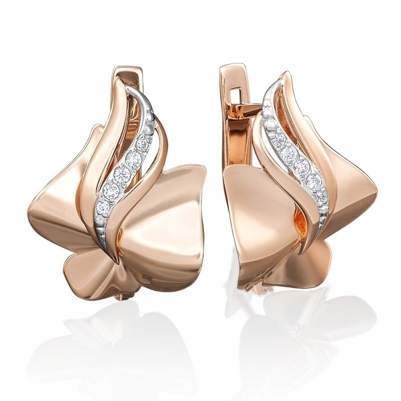 Damen Ohrringe mit Zirkonia 585er Rotgold
