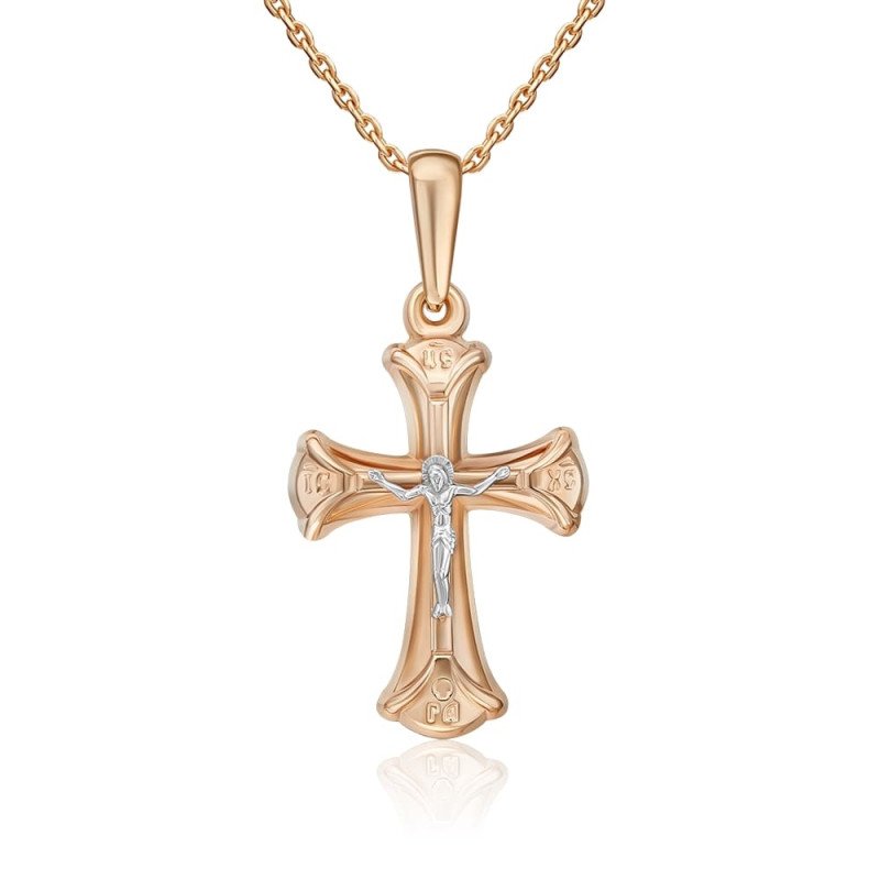 Kreuz Anhänger 585 Rotgold Weißgold Bicolor Orthodox