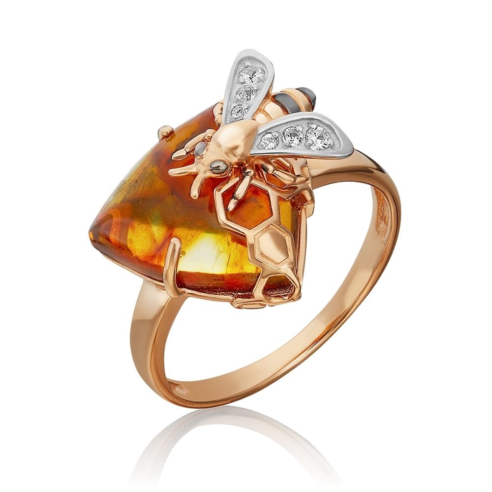 Damen Ring 585er Rotgold mit Bernstein Topas White