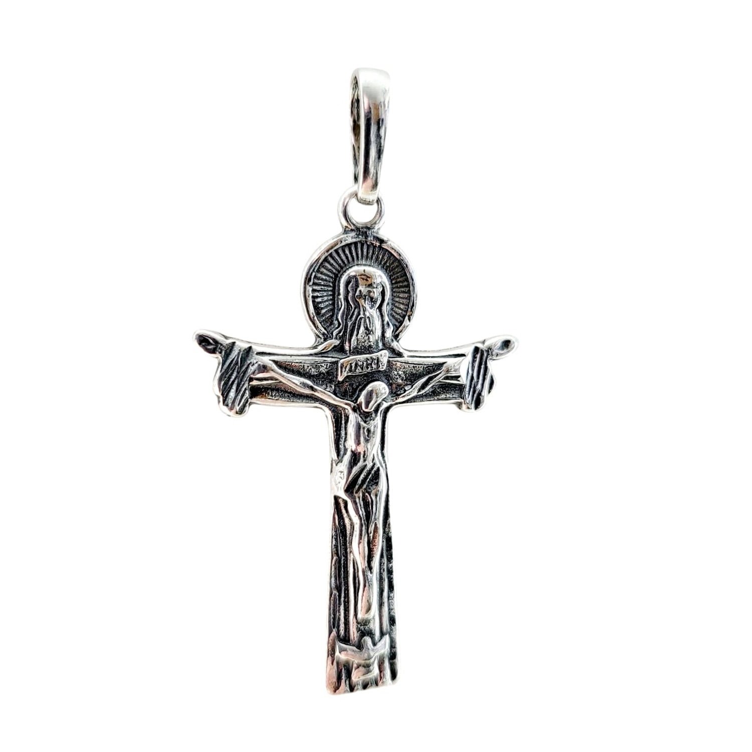 Kreuz Anhänger mit Jesus 925 Silber Orthodox Geschwärzt