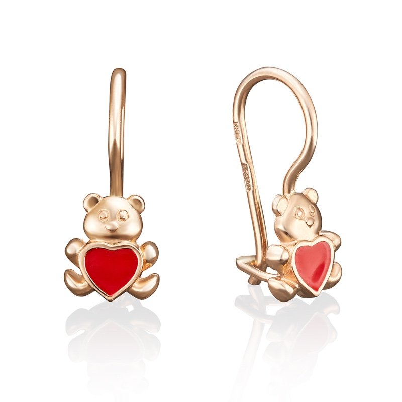 Kinder Ohrringe Bären 585er Rotgold mit Emaille