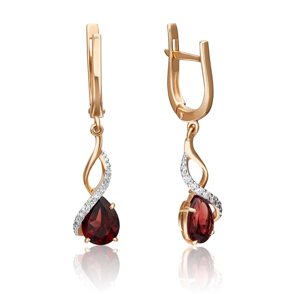 Ohrringe 585er Rotgold mit Granat und Zirkonia