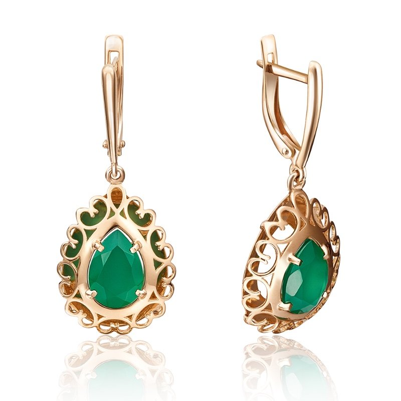 Ohrringe 585er Rotgold mit Chalcedonstein