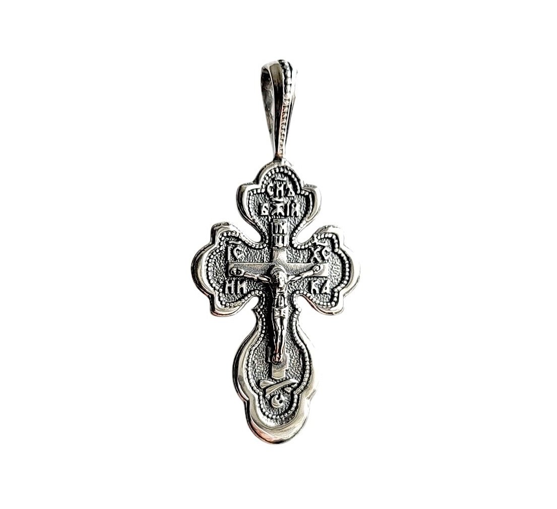Kreuz Anhänger 925 Silber Orthodox teilweise Geschwärzt