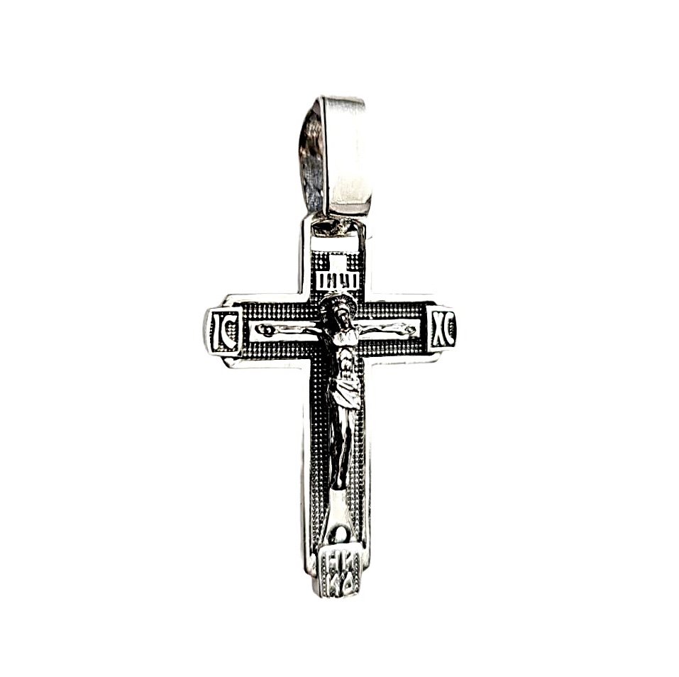 Kreuz Anhänger 925 Silber Orthodox teilweise Geschwärzt