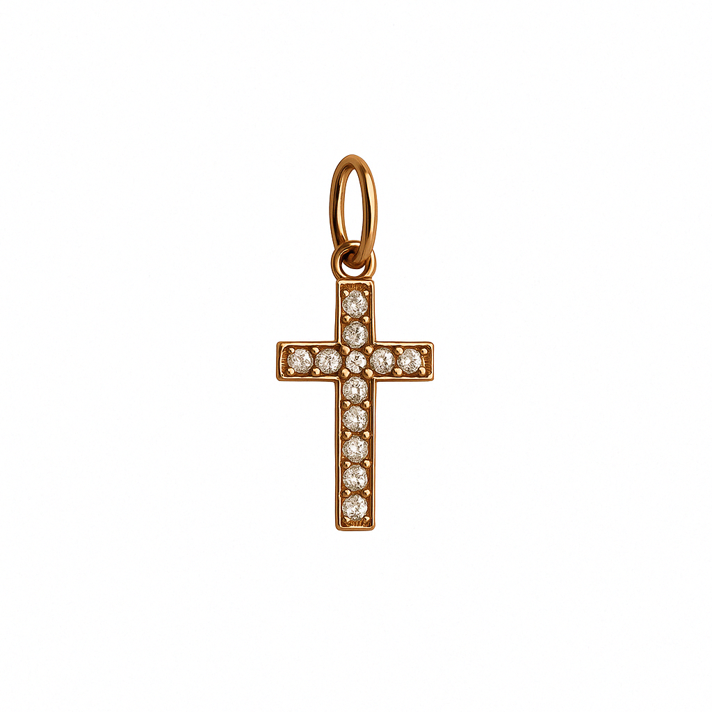 Kreuz Anhänger 585 Rotgold Zirkonia