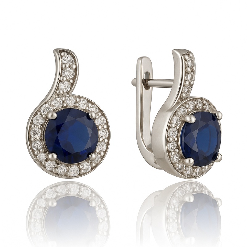 Klassische Ohrringe aus 925er Silber mit blauer Spinell und Zirkonia