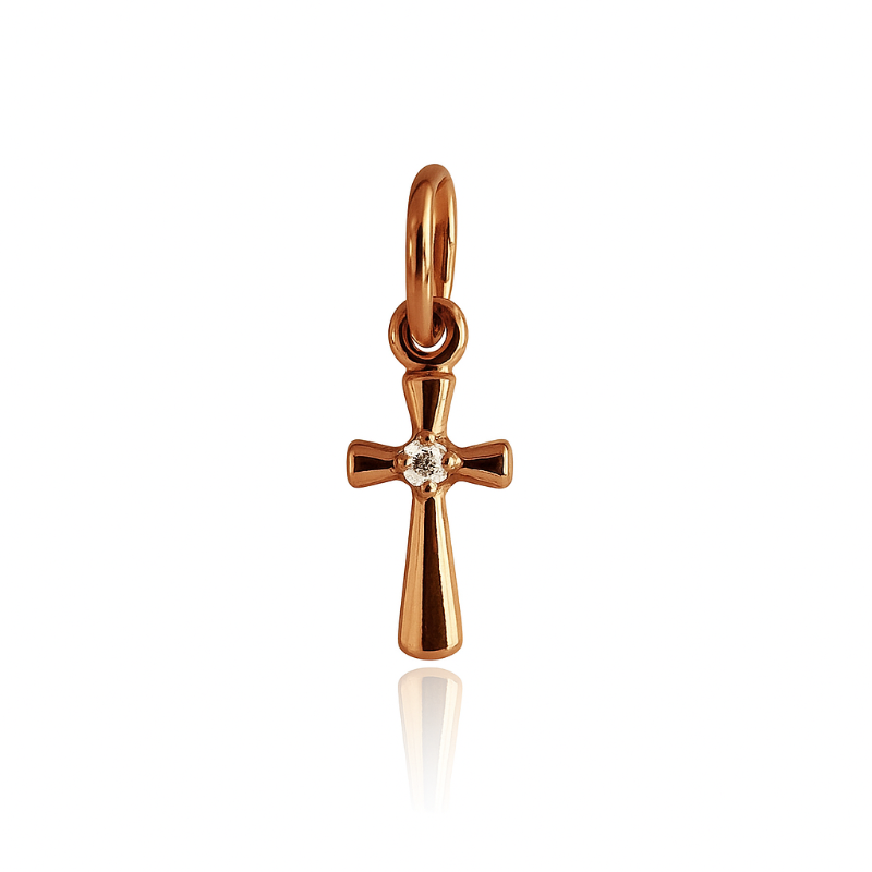 Kreuz Anhänger 585 Rotgold mit Zirkonia