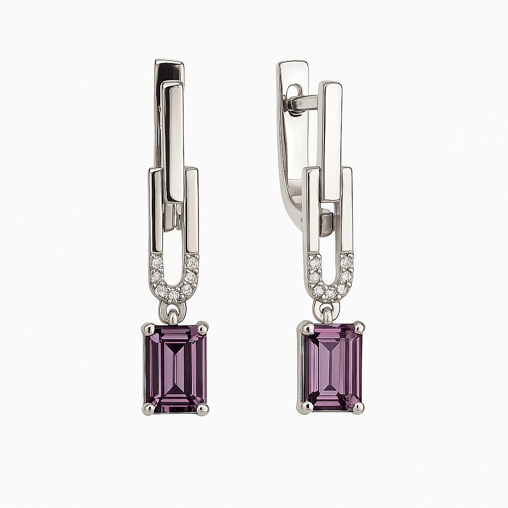 Paar Ohrhänger 925 Silber mit Amethyst und Zirkonia